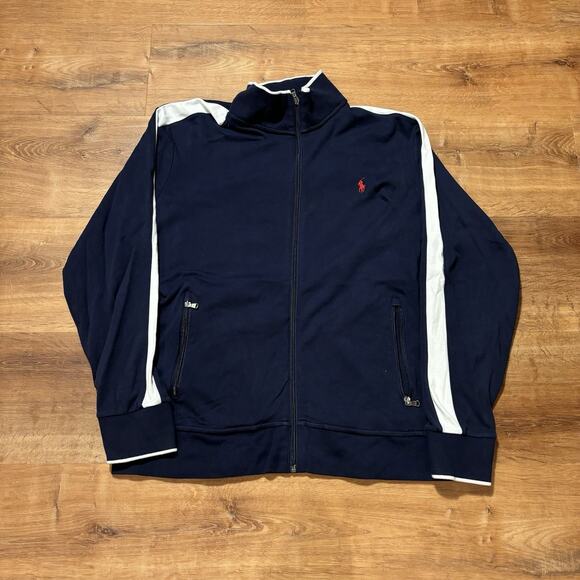 Vintage Polo Ralph Lauren Track Jacket Blue Full Zip Sweatshirt Mens XL Sport 92 - Picture 1 of 6